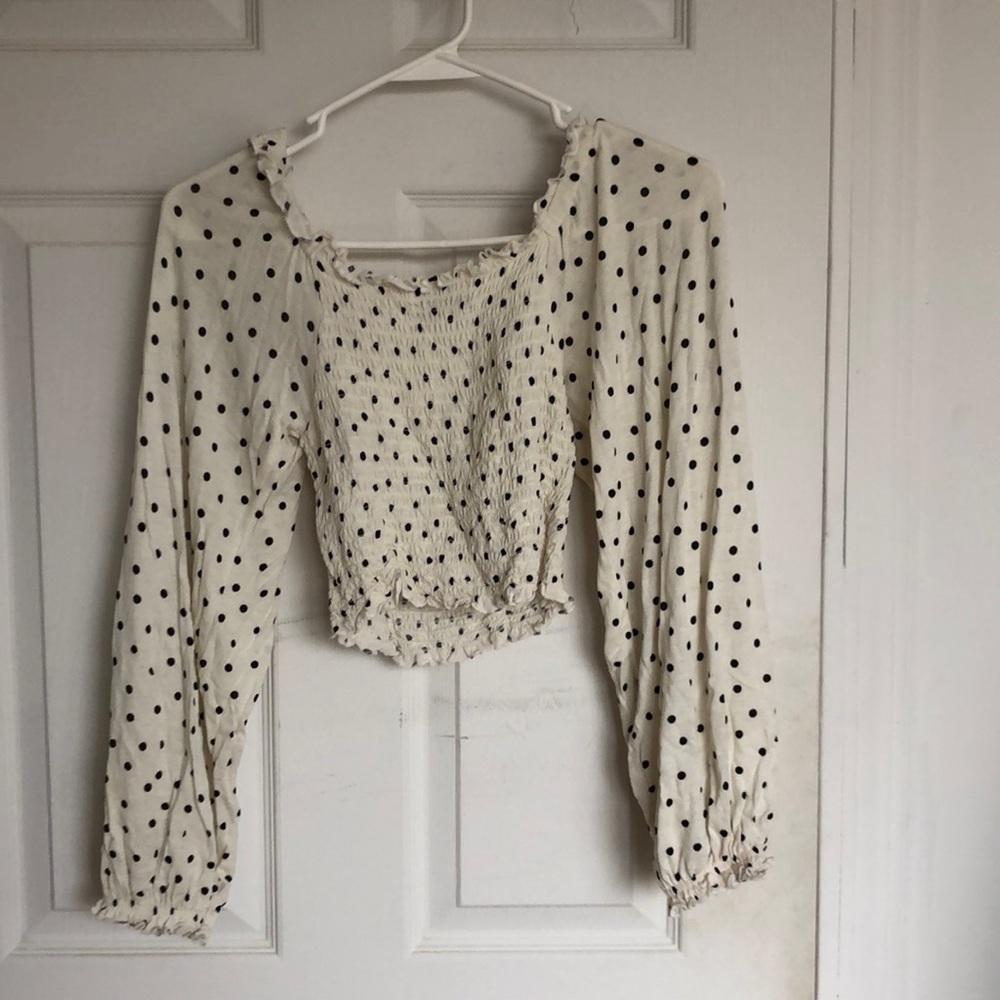Polka dot cropped long sleeve blouse-Urban Outfitters